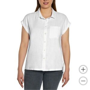 Orvis White Button Down Shirt with Cuffed Cap Sleeves